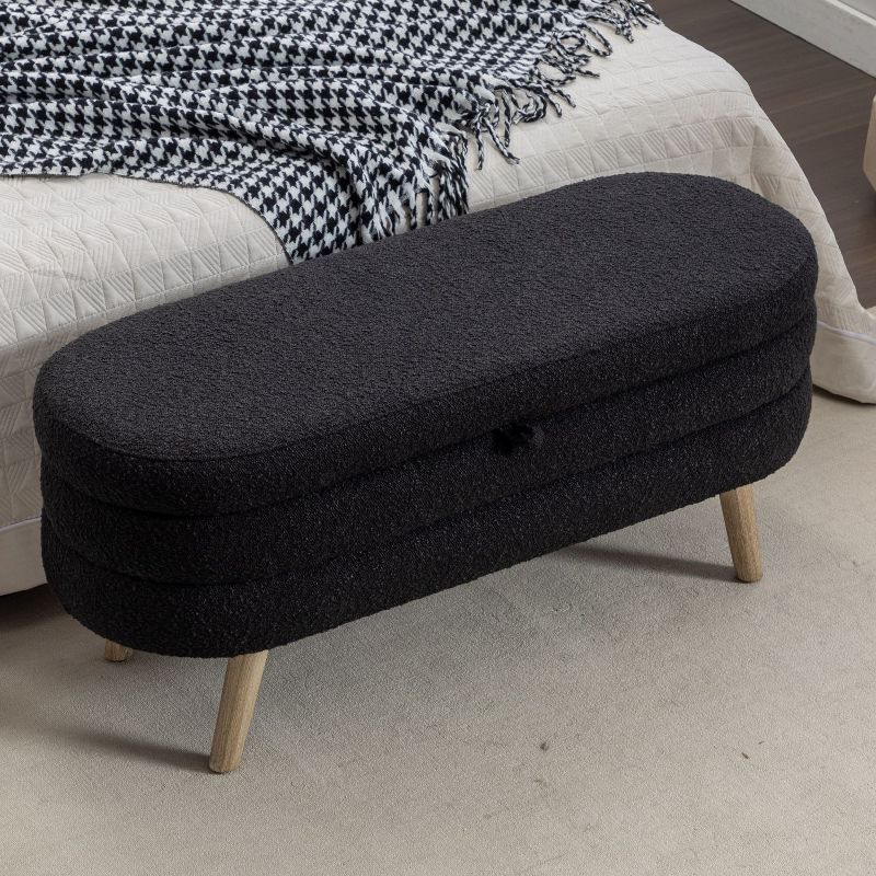 Boucle Storage Bedroom Bench,Indoor Oval Storage Bench with Solid Wood Legs-Maison Boucle, 1 of 9