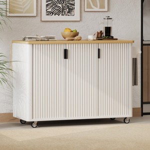 51"W Fluted Kitchen Island With Doors And Wheels,Kitchen Island Cart With Drop Leaf And Towel Rack,Kitchen Island With Storage -Maison Boucle - 1 of 4