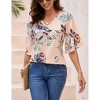 Clearlove Women's Blouse 3/4 Bell Sleeve Panel V Neck Floral Printed T- Shirts Loose Casual Tops - 3 of 4