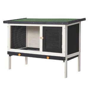 SKYONE Raised Fir Wood Rabbit Hutch with Asphalt Roof, Pull-Out Tray & Locking Doors for - 1 of 4