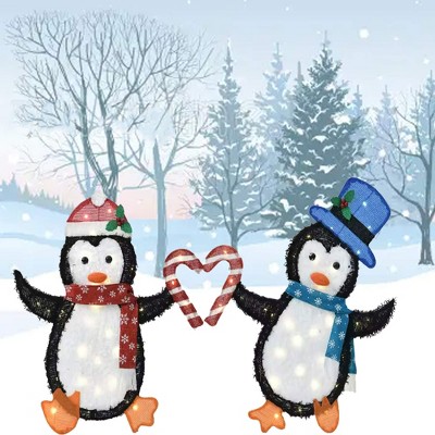 Set of Two Heart-Shaped Penguins Decorative Figurines Indoor Outdoor 30" & 32"H