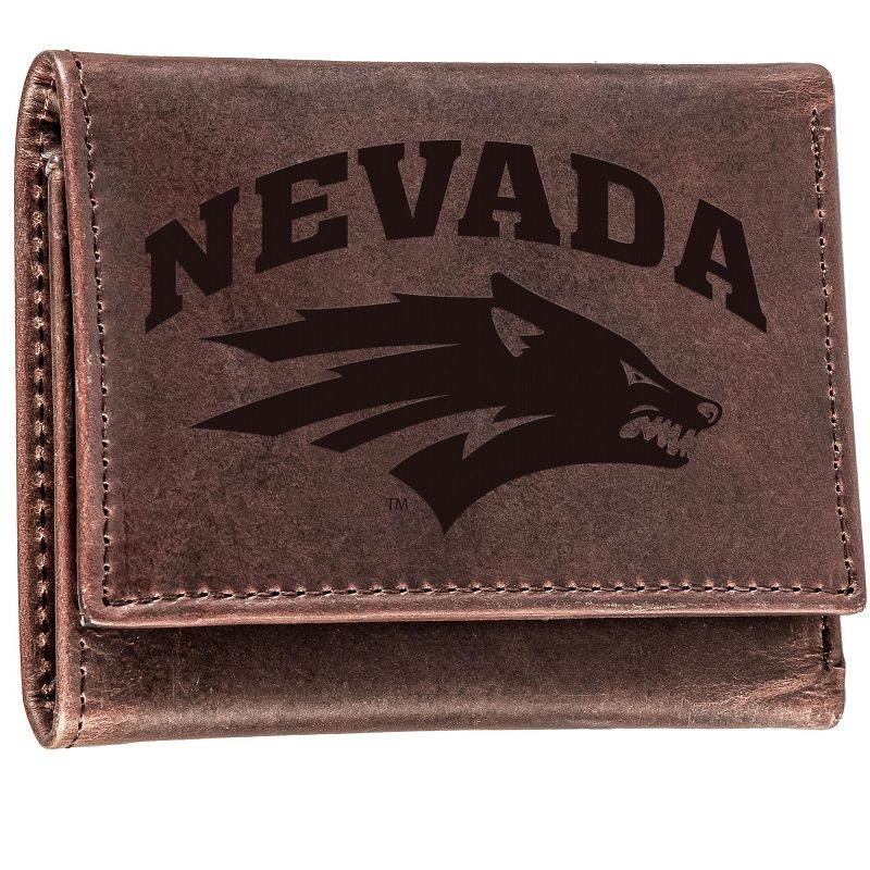 Evergreen NCAA Nevada Wolf Pack Brown Leather Trifold Wallet Officially Licensed with Gift Box, 1 of 2