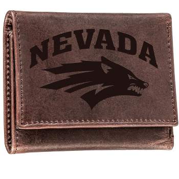 Evergreen NCAA Nevada Wolf Pack Brown Leather Trifold Wallet Officially Licensed with Gift Box