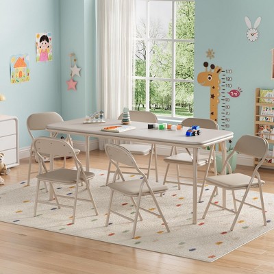 7-Piece Kids Folding Table and Chairs Set, Toddlers Children's Activity Table and Chairs Set for Dining Room,Daycare,Classrooms