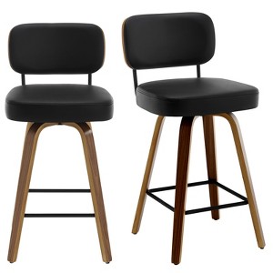 Bekrvio 26" Swivel Counter Height Bar Stools - Upholstered Faux Leather with Back, Bent Wood Legs, Mid Century Modern Kitchen Island Counter Stools - 1 of 4