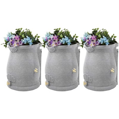 Good Ideas Rain Wizard 50 Gallon Rain Saver Barrel Water Storage Urn with Planter Space and 2 Brass Spigots, Light Granite (3 Pack)
