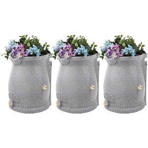 Good Ideas Rain Wizard 50 Gallon Rain Saver Barrel Water Storage Urn with Planter Space and 2 Brass Spigots, Light Granite (3 Pack) - 1 of 4