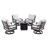 5pc Outdoor Dining Set with 34" Aluminum Round Weave Design Fire Table, Deep Seating Swivel Rocking Chairs & Covers - Oakland Living - 2 of 4