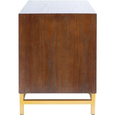 Walnut and Brass 2 Drawer Modern Nightstand with Gold Trim