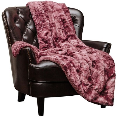 Dark Rose Faux Fur Reversible Sherpa Throw Blanket