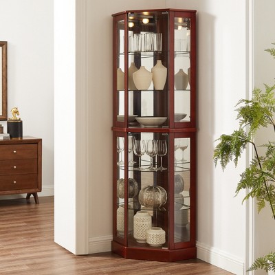 Vynxaria Elegant Corner Curio Cabinet with Mirrored Back & Adjustable Glass Shelves