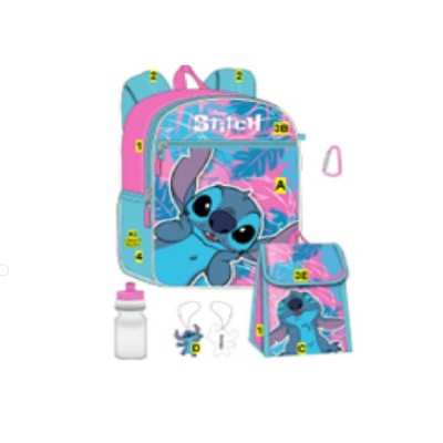 Fast Forward Stitch Kids School Backpack 16" 5PC Lunch Bag Set