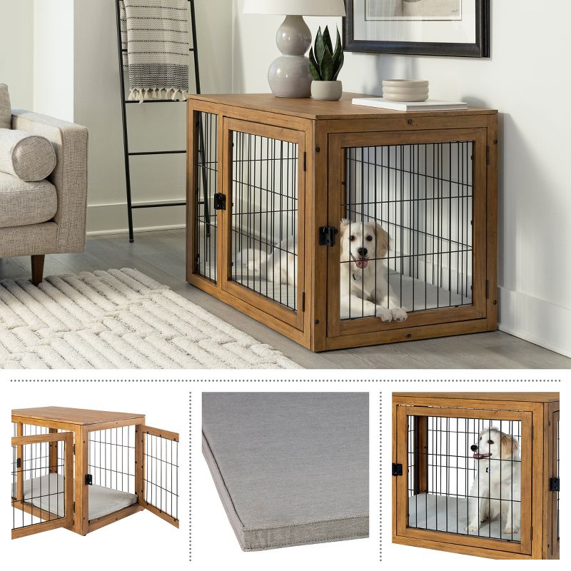 PETMAKER Furniture-Style Dog Crate with Double Doors and Cushion (Natural), 3 of 10
