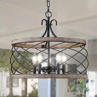 Bella Depot 20" Farmhouse Wood Cage Chandelier Distressed White Kitchen Island Pendant Light with Adjustable Metal Chain