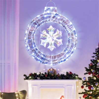 Syemin Decorative Holiday Scene Props 33 Inch Snowflake Wreath Christmas Decoration Outdoor and Indoor Christarm Decor, White, 30"*30"*33"