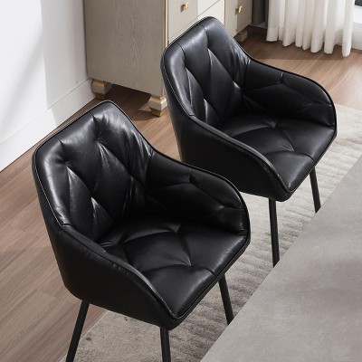 INFURNIC Dining Chairs Set of 2 Upholstered Vintage Kitchen Chairs with Armrests Easy to Assemble and Clean, Black, 20.47"*21.25"*33.85"