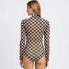 Women's Grid Print Sheer High Neck Top– Cherie Code Black L - 4 of 4