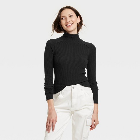 Women's Shrunken Rib Turtleneck Pullover Sweater - Universal Thread™ Black  XS