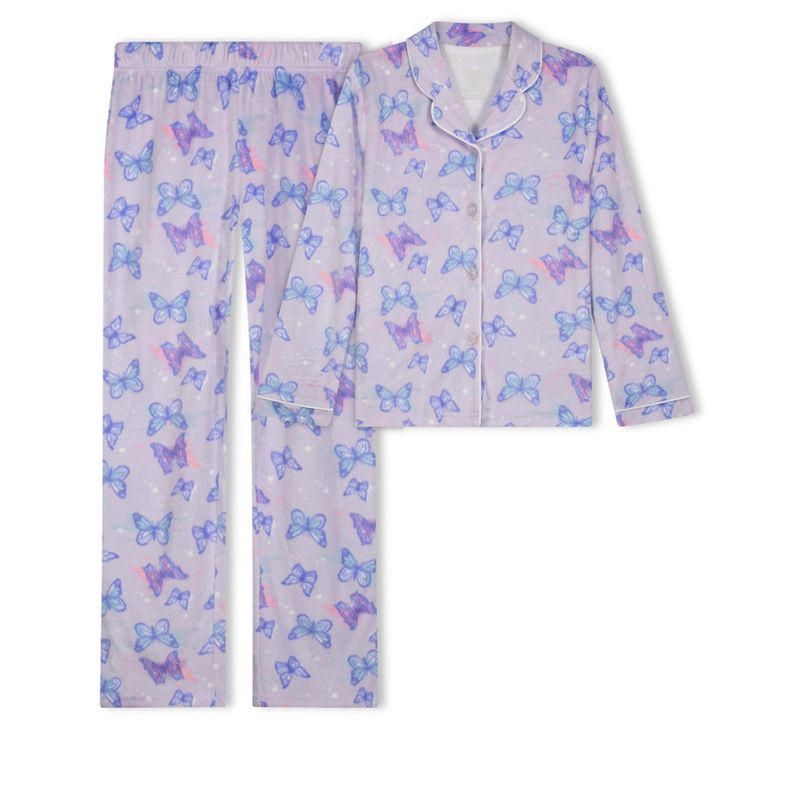 Sleep On It Girls 2-Piece Button-Front Coat Pajama Set, 1 of 10
