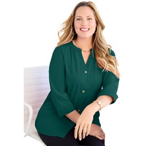 Catherines Light And Airy Y-Neck Blouse - 1 of 3