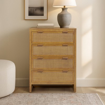 Hatteras Modern Boho 4-Drawer Dresser with Solid Wood & Natural Rattan Accents-Teamson Home
