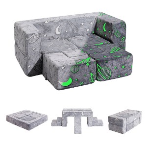 Dyonery 10pcs Modular Kids Couch, Glow in The Dark Play Sofa with Washable Cover, Convertible Toddler Sofa for Creative Play - 1 of 4