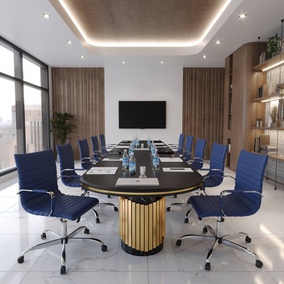 Harris Navy Blue Leatherette Swivel Office Chair with Steel Frame