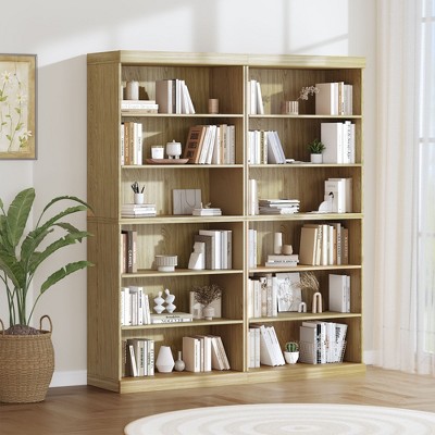 PexFix 84"x31"x16" Wood Bookshelf with Adjustable Shelves in Natural Color