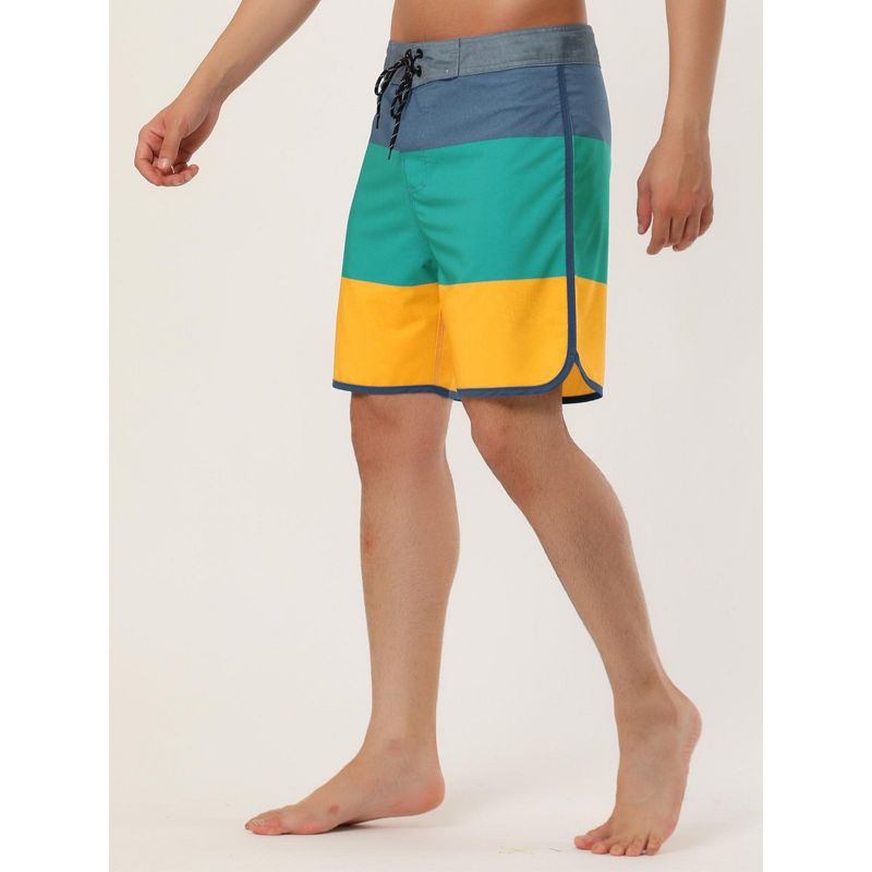 Lars Amadeus Men's Striped Beach Shorts Color Block Swimming Drawstring Board Surfing Shorts, 2 of 7