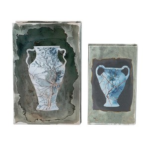 Gulches Set of 2 Decorative Book Boxes with Blue and Gold Amphora Vase Motifs(Large: 7"x3"x10.5", Small: 5"x2"x8.3") - 1 of 4