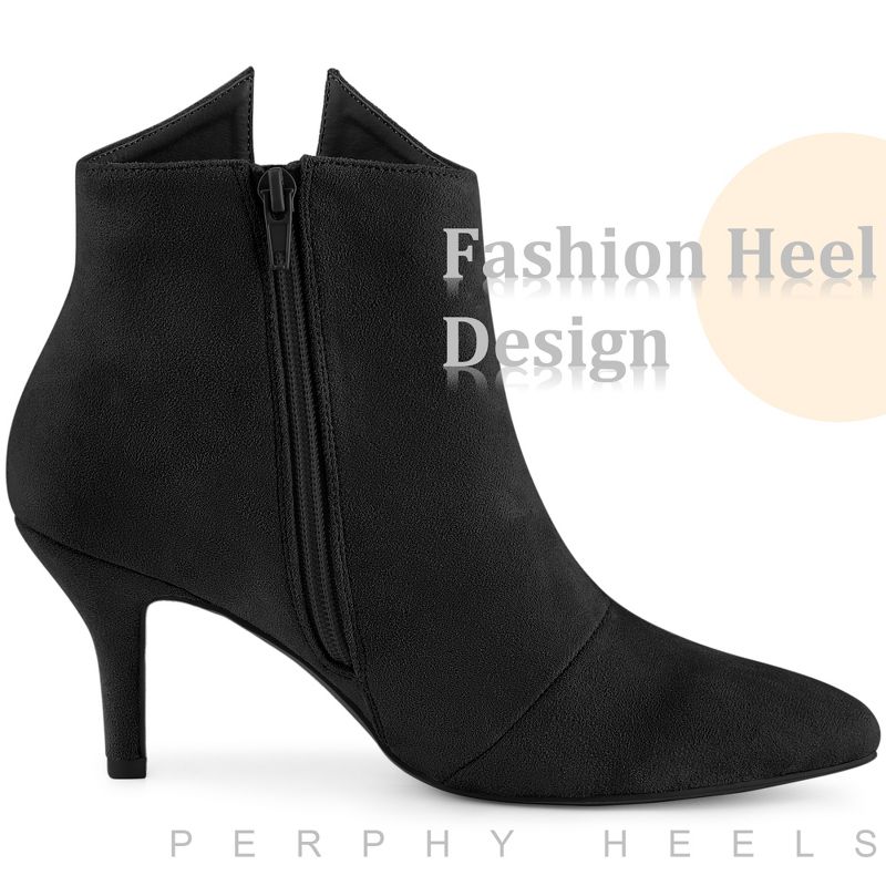 Perphy Women's Bow Pointed Toe Side Zipper Stiletto Heels Ankle Boots, 5 of 7