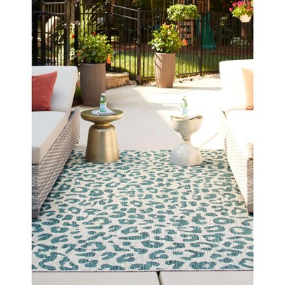 Vibrant Teal & Gray Outdoor Safari 6' x 9' Synthetic Area Rug