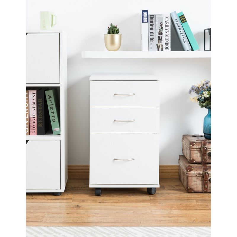Basicwise Office File Cabinet 3 Drawer Chest with Rolling Casters, 2 of 7