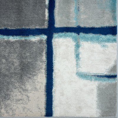 Blue Geometric 9' x 12' Stain-Resistant Synthetic Area Rug