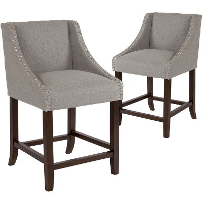 Flash Furniture Carmel Series 24" High Transitional Wood Counter Height Stool with Accent Nail Trim, Set of 2