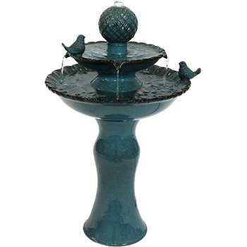 Sunnydaze 27"H Electric Green Ceramic 2-Tier Resting Birds Outdoor Water Fountain