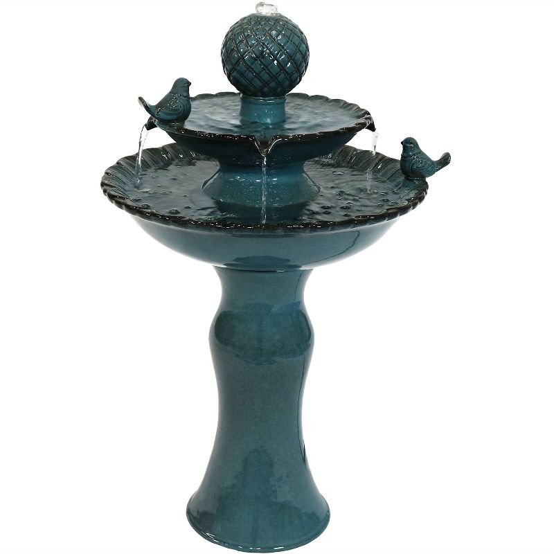 Sunnydaze 27"H Electric Green Ceramic 2-Tier Resting Birds Outdoor Water Fountain, 1 of 14