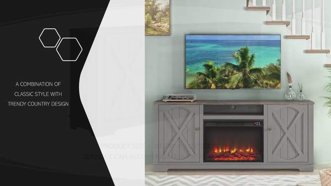 70&#34; Farmhouse TV Stand for TVs up to 70&#34; with Electric Fireplace Gray - Festivo, 2 of 10, play video