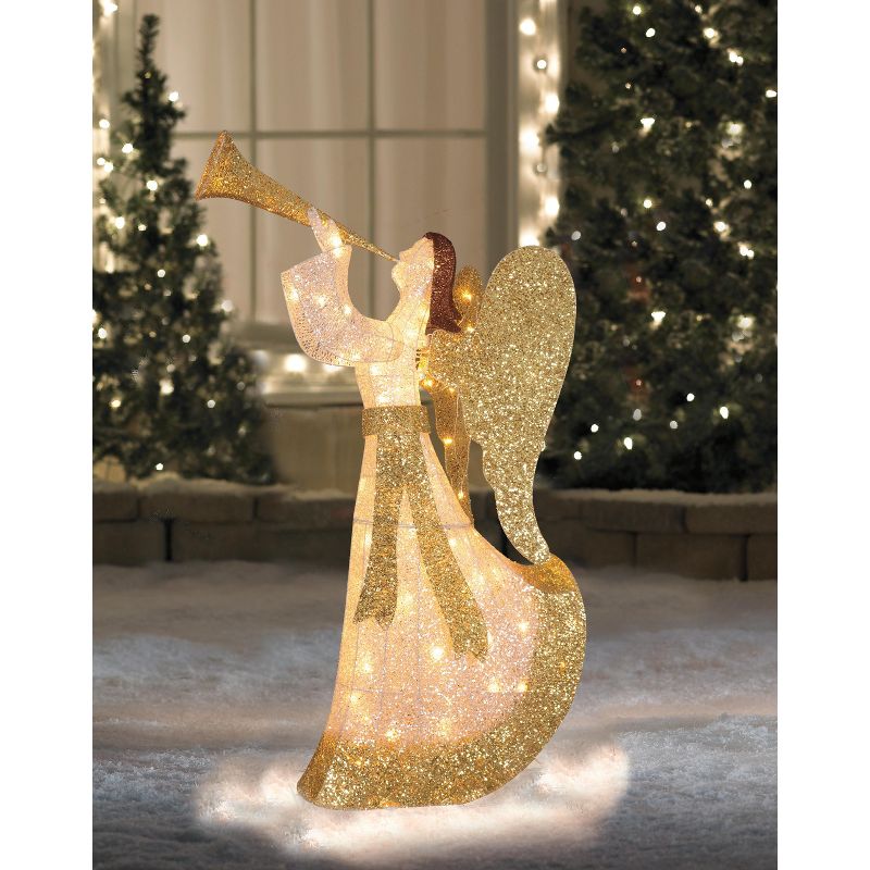 Northlight 44" Cotton Thread LED Lighted Gold and Silver Glitter Angel Outdoor Christmas Decoration, 3 of 4
