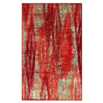 Modern Red and Blue Abstract Washable Area Rug