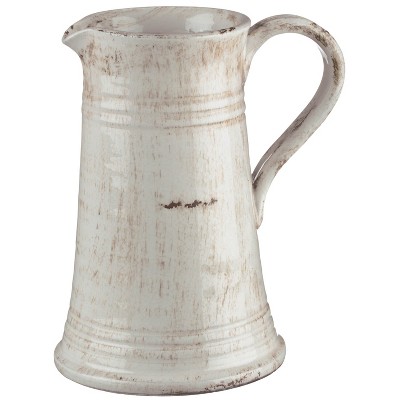 Off-White Glazed Ceramic Decorative Pitcher Vase 10"