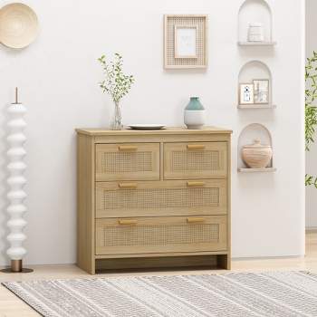 31.5" 4-Drawer Rattan Dresser for Living Room and Bedroom, Natural - ModernLuxe
