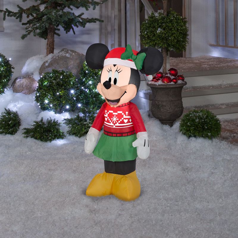 Disney Christmas Airblown Inflatable Minnie in Ugly Sweater Disney, 3.5 ft Tall, Red, 2 of 4