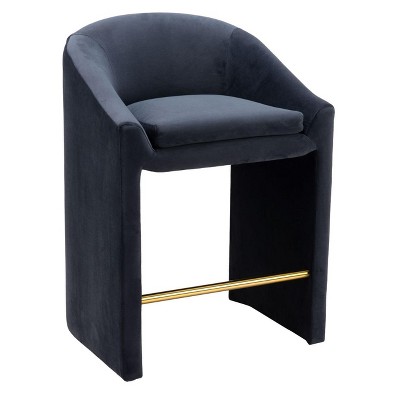 Counter Stool – 34.3" H With Midnight Gray Velvet Upholstery & Electroplated Steel Frame By Zuo Modern