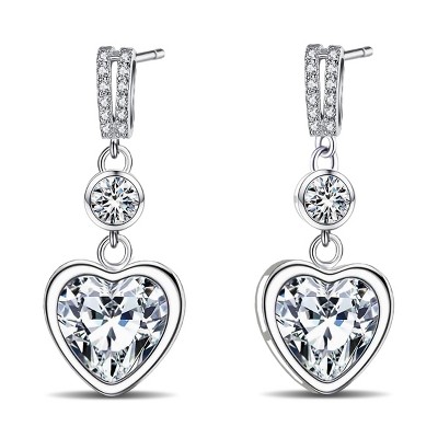 Paaaawaters Women Dangle Earrings White Gold Plated 10mm Heart CZ Stud Drop Earrings