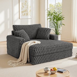 KERDOM Chaise Lounge Chair 53'' Comfy Oversized Reading Chair Fluffy Plush Cozy Couch Sofa Bed with Armrests and Pillows, for Living Room, Bedroom - 1 of 4