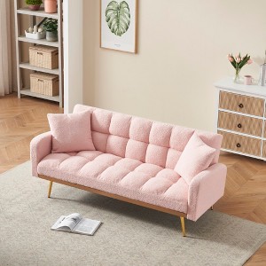 KTMBDW Sofa Bed, Teddy Futon Couch with Removable Armrests, Adjustable Recliner Sleeper Sofa Bed for Living Room, Apartment, Office - 1 of 4