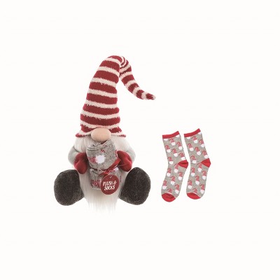 Transpac Fabric Multicolor Christmas Plush Gnome with Socks