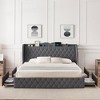 Queen Size Grey Velvet Bed Frame with 4 Convenient Storage Drawers, Wingback Headboard with Charging Station - 3 of 4