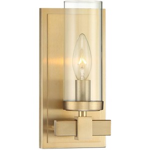 Stiffel Aron Modern Wall Light Sconce Brass Metal Hardwire 4 1/2" Fixture Clear Glass Cylinder Shade for Bedroom Bathroom Vanity Reading Living Room - 1 of 4